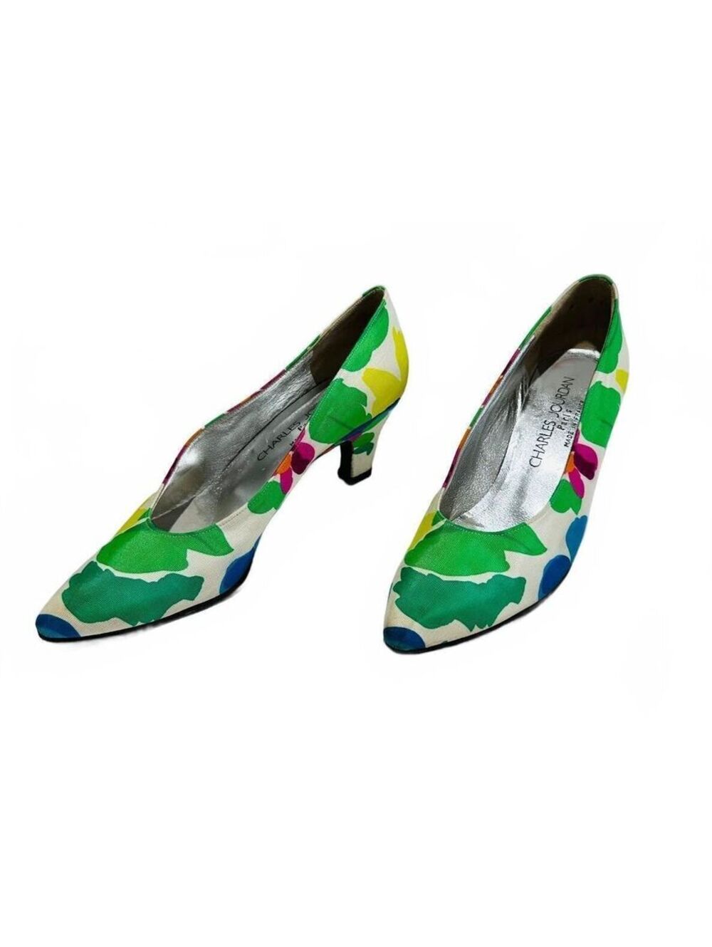 Charles Jourdan Woman's Floral Multicolor Kitten Heel Pumps Size US8/8.5